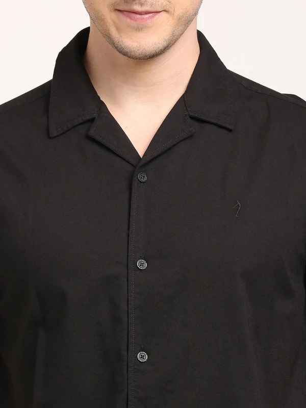 Indian Terrain Men's Slim Fit Half Sleeve Printed Black Shirt